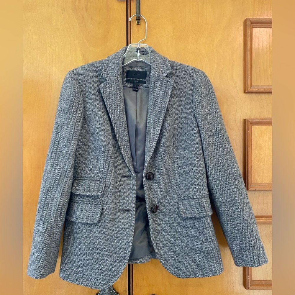 J. Crew Wool Gray and White Herringbone Blazer Jacket